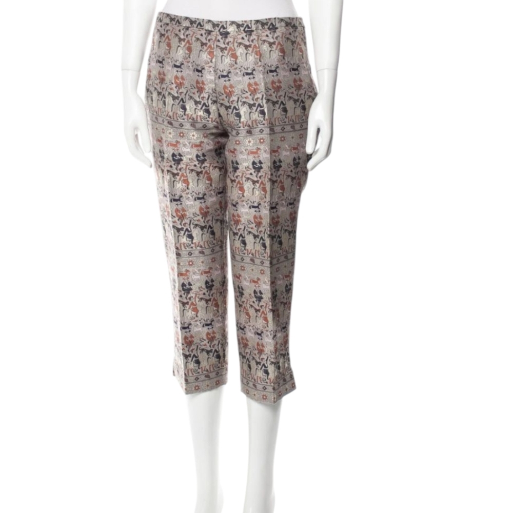 Jil Sander Silky Cropped Gold/Rust Brocade Pants Size 36 US 6 Exc Condition - Picture 3 of 7